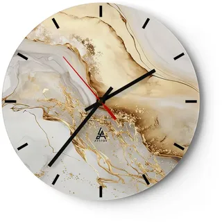 Modern Wanduhr Marmor Glanz Elegant 40x40cm Rund Groß Wand Uhr Glas Analog Zimmeruhren Küche Büro Wohnzimmer Glasuhr Wall Clock Dekoration Design Wanddekoration Küchenuhr C3AR40x40-5730