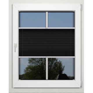 Plissee nach Maß Montage Glasleiste Blickdicht mit Spannschuh Sonnenschutzrollo (schwarz, Breite 91-100 cm Höhe 40-100 cm)