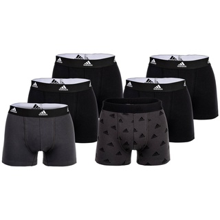 adidas Herren Boxershorts, 6er Pack - Trunks, Active Flex Cotton, Logo, einfarbig Grau/Schwarz L
