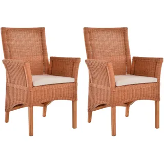 Set/2 Esszimmerstuhl Rattanstuhl mit Armlehne Esszimmer Stühle Holz (Terracotta)
