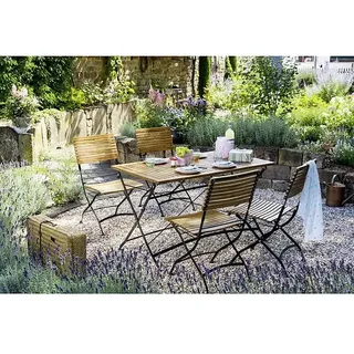 Sunfun Moni Gartenmöbel-Set II  (5 -tlg., Akazie/Stahl, Naturbraun/Schwarz)