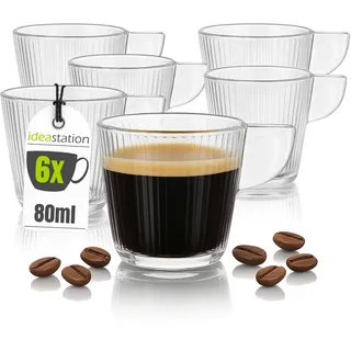 idea-station Espressotassen Set 6 Stück - 80 ml - italienisches Espresso Tassen Set - linierte Espresso Gläser - perfekte Espressotasse für Doppio, Ristretto, Lungo