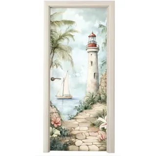 TÜRAUFKLEBER Leuchtturm - Natur - Landschaft - Boot Room Decor 85x205 cm - Türtapete