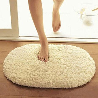 LLWYH 5 Stück Badteppich Badematte Badezimmerteppich Badvorleger Berber Fleece Ovales Badezimmer Saugfähig rutschfeste Badteppiche Schlafzimmer Wohnzimmer Nachtteppich 50X80cm Beige