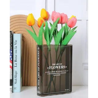 Blumenvase in Buchform, niedliche Bücherregal-Dekoration, einzigartige schwarze Vase für Heimdekoration und kulturellen Geschmack, Acryl-Blumenvasen für Schlafzimmer und Heimbüro, ein Buch über Blumen