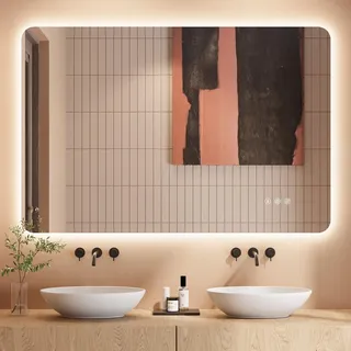 Dripex LED Badspiegel 80 x 120 cm mit Hintergrundbeleuchtung fürs Bad | 3 Lichtfarben · 10–100 % dimmbar · Spiegelheizung · Touch-Bedienung · horizontal/vertikal montierbar · kupferfreies Glas