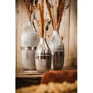 MichaelNoll Dekovase Vase 3er Set Pokalvase Dekovase Aluminium Deko - 20,5 / 25 / 31 cm silberfarben