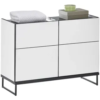 moebel-dich-auf Waschbeckenunterschrank VENEZIA (Badezimmerschrank, Waschtisch) Weiß matt, Absetzung: Schwarz weiß 80 cm