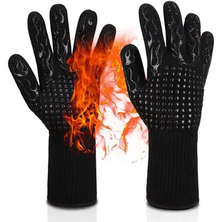 UAMLVCN Grillhandschuhe, hitzebeständig bis 800 °C, ofenfeste Handschuhe, Küchenhandschuhe, feuerfeste Handschuhe, geeignet zum Grillen, Kochen, Backen (schwarz)