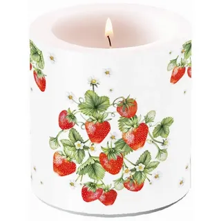 Ambiente Kerze Früchte Erdbeeren als Tischdeko. Motivkerze rund klein für den gedeckten Tisch Ø7,5 x 9cm - Fruchtig