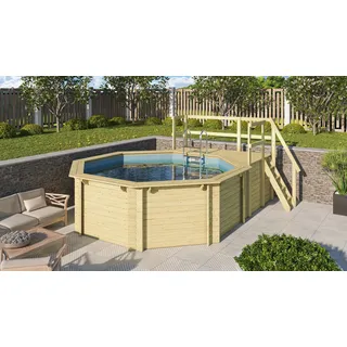 Karibu Achteckpool Massivholzpool kdi Schwimmbecken Gartenpool, Massivholz, witterungsbeständig, wetterfest