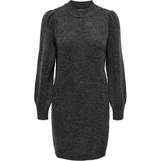 JDY Damen kurzes Strickkleid JDYRue High Neck Langarmkleid mit Stehkragen 15238237 Dark Grey Melange M - M