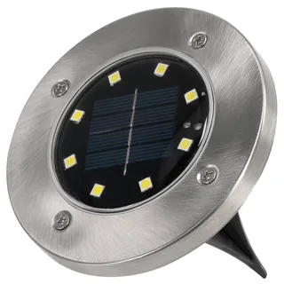 Nexos Trading Solar Bodenstrahler mit 8 LED weiß aus Edelstahl Einbauleuchte 12 cm Wegbeleuchtung Wegmarkierung Gartenbeleuchtung Gehweg Treppenlicht