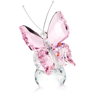 H&D Kristall Fliegend Schmetterling mit Glas Base Figurensammlung Schnitt Glas Ornament Statue Tier Sammler Briefbeschwerer Rosa