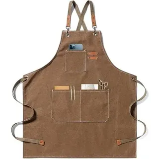 Kochschürze, Gartenschürze Aus Baumwoll-canvas Mit Großen Taschen Für Damen Und Herren, Küchenschürze, Robuste, Verstellbare Gartenschürze - Café