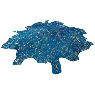 Fellteppich Glam 410 Lederteppich, Kayoom, rechteckig, Höhe: 3 mm, 100 % Rindslederfell, Unikat, Akzente in Silber/Gold blau 120 cm x 190 cm x 3 mm