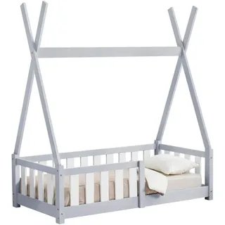 [en.casa] Kinderbett Helsingborg 70 x 140 cm Kiefer grau hellgrau
