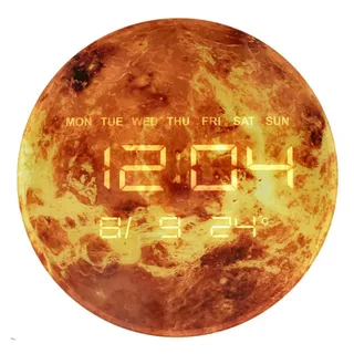 Ikonka Wanduhr Wanduhr LED digital 32 cm Datum Temperatur Anzeige Planet Design (LED Anzeige Datum Temperatur 32 cm Planet Motiv Netzbetrieb innen) orange