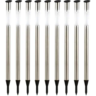 ETC Shop Solarleuchte Edelstahl 9er Set spritzwassergeschützt mit Dämmerungssensor silber