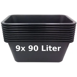 Buri Mörtelwanne 90 Liter 9er Set Mörtelkasten Rechteckig Schwarz Profi Bauwanne