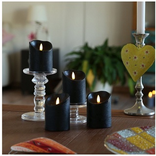 MARELIDA LED-Kerze LED Kerzenset Rustik Optik Echtwachskerzen H: 10cm Timer schwarz 4St. (4-tlg) schwarz