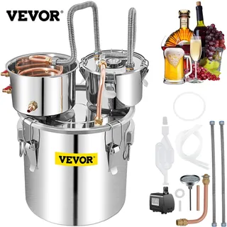 Vevor Distillieranlage Moonshine, 50 L Wasser Alkohol Destillierer Moonshine mit doppelter Kondensatpumpe, Edelstahl Moonshine Alkohol Destillieren Ausrüstung Schnapsbrennen Destille Destilator
