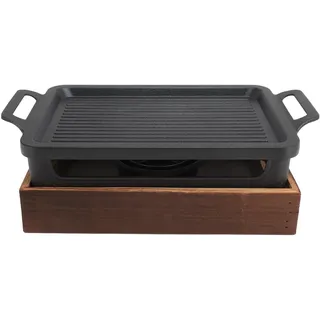 Holzkohlegrill, Tragbarer, Leichter, Rauchfreier Grill, Tischgrill, Alkoholofen, Innengrill mit 26,9 X 20,1 Cm Großer Abnehmbarer Grillschale, Holzsockel für Camping