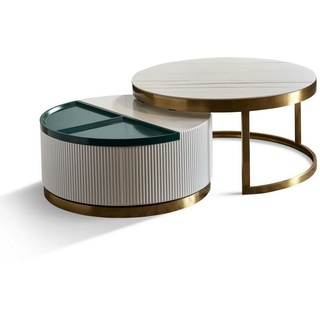 JVmoebel Couchtisch, Beistell Couch Tisch Rund Tische Runde Sofa Metall Glas Designer Luxus design weiß