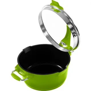 Ø24cm Multifunktionstopf / Kochtopf Aluguss KING® mit Keramikbeschichtung Innen: FUSION® TI mit Ausguss-Sieb im Deckel / Farbe: Grün - Grün