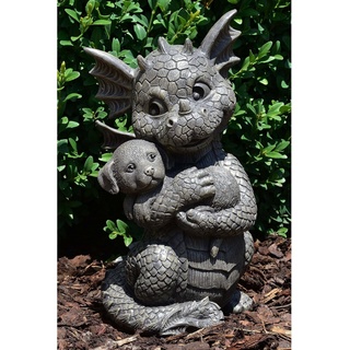 MystiCalls Gartenfigur Gartendrache "Puppy" - Gartenfigur Garten Dekoration Drache, handgearbeitet und handbemalt grün