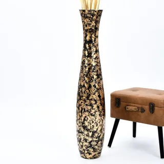 Leewadee Hohe Bodenvase 105 cm aus Mangoholz in gold - Gold/Schwarz