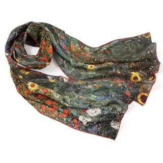 Prettystern Damen bunter Seidenschal - Gustav Klimt Jugendstil Kunstdruck - Damen-Schal aus 100% Seide Bauerngarten mit Sonnenblumen P882 - 160 cm X 43 cm