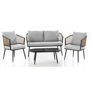 Prestige Home Living Outdoor 11tlg. Lounge-Set BARI aus Aluminium und Rope-Geflecht inkl. Polsterauflage - Grau