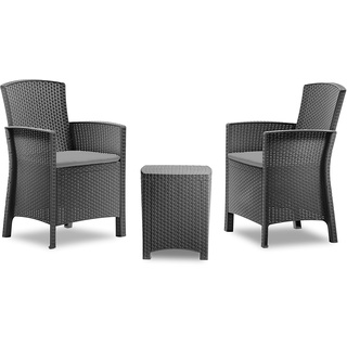 BICA - Lido hochwertiges Terrassenmöbel-Set in Anthrazit | Gartenmöbel Set 2 Stühle mit Tisch | Bequem & wetterfest | Hohe Rückenlehne für optimalen Komfort | Inkl. 2 Sitzkissen