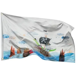 PHENO FLAGS Flagge Kinder Piratenflagge, 60x90 cm - Lustiges Piratenboot-Motiv (Ideale Piraten Abenteuer Flagge für Kinderzimmer und Spieltürme), Elefant, Bär, Kaninchen & Dinosaurier