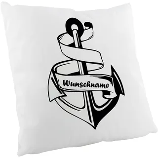 Crealuxe Flauschiges Kissen - Anker mit Wunschname - Zierkissen, Sofakissen, bedrucktes Kissen, Baumwollkissen