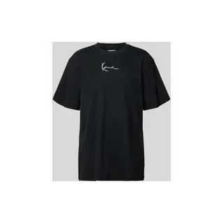 T-Shirt mit Label-Stitching und Rundhalsausschnitt, Black, XS
