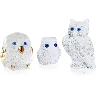DLXK Kristallglas-Eulen-Figuren, 3-teiliges Geschenk-Set, Vogelstatuen, mundgeblasenes Glas, Tierskulptur, Eulen-Dekoration für Zuhause, Sammlerstück, Briefbeschwerer