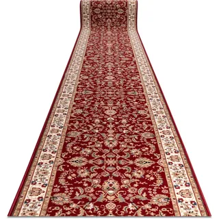 rugsx NAIN Läufer - Hochwertiger Wollteppich mit Ornament- & Blumenmuster in Rotwein & Beige - Eleganter Orient-Teppich für Flur & Wohnzimmer 100x400 cm