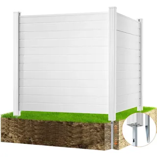 Vevor Gartenzaun 127 x 127 cm Sichtschutzzaun PVC und verzinktes Blech-Erdspieß Windschutzzaun Metallpfähle bis 70 cm Lamellenzaun Steckzaun Sich...