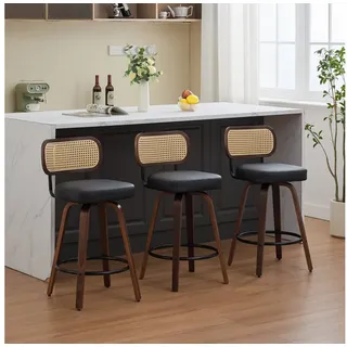 ANYSUN Barhocker Drehhocker, 2 St Barhockern mit Rattan-Rückenlehne (66 cm Rattan-Barhocker mit Rattan-Rückenlehne,gepolsterter Sitzfläche, 3 St), Schwenkbare Barhocker für Kücheninsel/Theke/Wohnzimmer schwarz