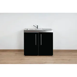 Stengel Küchenzeile Miniküche Premiumline MP 100, (Kleine Single Küchen 100 cm Schwarz), Küchenblock mit Spüle und Geräten: Kühlschrank und Induktionskochfeld schwarz
