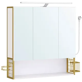 VASAGLE Spiegelschrank Badezimmerschrank mit Beleuchtung, Kabel goldfarben|grün