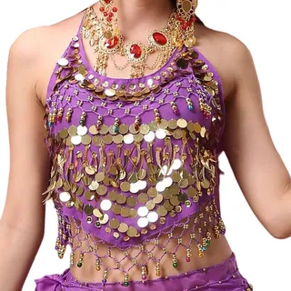 SamHeng Damen Neckholder-BH für Bauchtanz, rückenfrei, gepolstertes BH-Oberteil, Camisole, Neckholder, Bandage-Tanktop, Pailletten, Bauchtanz-Crop-Top für Festival, Party, Clubwear - Einheitsgröße