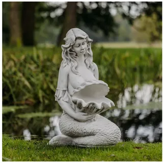 gartendekoparadies.de Gartenfigur Statue Meerjungfrau mit Wasserspeier, Steinfigur, H. 75 cm, 73 kg, Frostsicher grau
