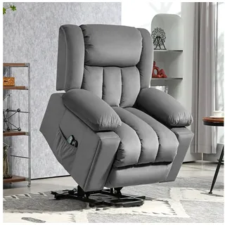 Homcom Fernsehsessel mit Aufstehhilfe Samt 93 x 104 x 93 cm Dunkelgrau elektrisch mit Massagefunktion