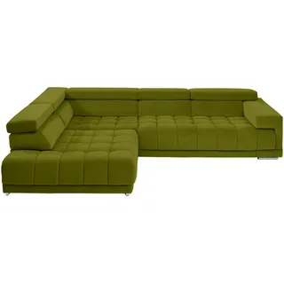 Beldomo Speed Ecksofa, Grün, Textil, 4-5-Sitzer, Ottomane links, nicht einzeln stellbar, L-Form, 326x222 cm, Goldenes M, Typenauswahl, Stoffauswahl, seitenverkehrt erhältlich, Wohnzimmer, Sofas & Couches, Wohnlandschaften, Ecksofas