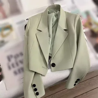 Dressed Up Damen Langarm Blazer mit Knöpfen, Kurze Anzugjacken perfekt für Business oder Casual Looks (M Hellgrün)