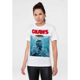 LOGOSHIRT T-Shirt Sesamstraße Krümelmonster – GNAWS mit coolem Print weiß 4XL