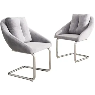Merax Freischwinger (Set, 2 St), 2er Set Esszimmerstühle mit Rückenkissen Polsterstuhl Schwingstühle, Grau